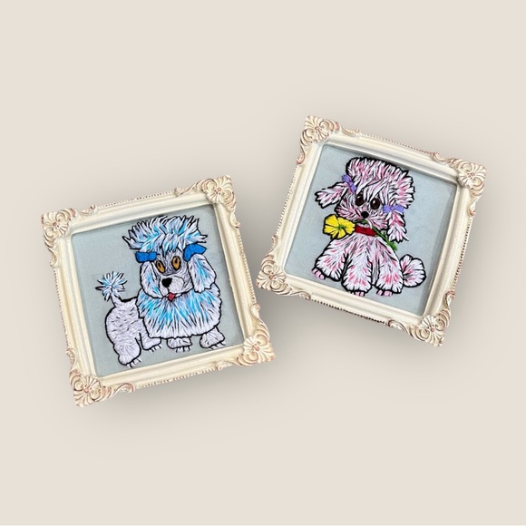 Retro Vintage Poodle hand Embroidery wall Art Set - Picture 1 of 5